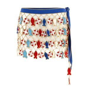 NWT My Beachy Side Poisson Knit Crochet Mini Skirt Blue Fish Nautical Inner Tube